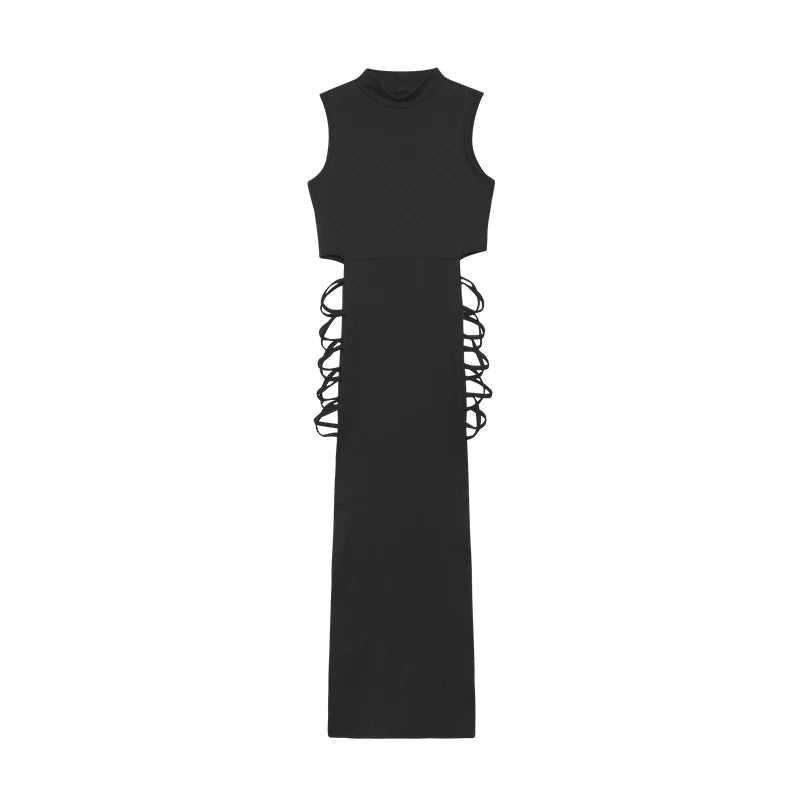 Criss Cross Cut Out Dress – Sexy Bodycon Mock Neck Sleeveless Dress