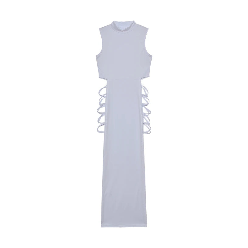 Criss Cross Cut Out Dress – Sexy Bodycon Mock Neck Sleeveless Dress