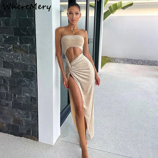 Strapless Hollow-Out Bodycon Dress