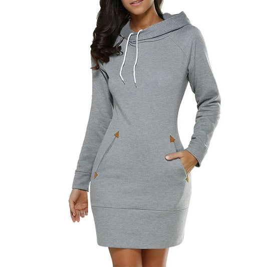 Cozy Side-Zip Hooded Sweatshirt Dress (Knee-Length)
